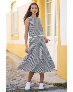 Yumi' Gingham Cotton Midi Skirt - Grey