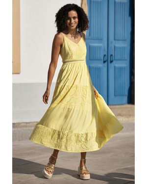 Yumi' Cotton Lace Trim Midi Dress - Multicolour