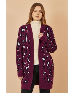 Yumi' Animal Intarsia Long Cardigan - Purple