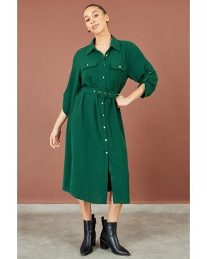 Yumi' Stretch Midi Shirt Dress - Green