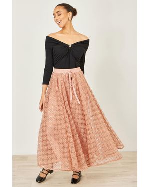 Yumi' Spot And Rose Tulle Skirt - Natural