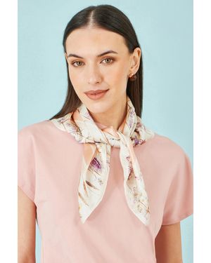 Yumi' 100% Silk Delicate Floral Print Scarf - Natural