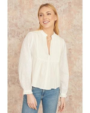 Yumi' Pleated Cotton Bib Shirt - White