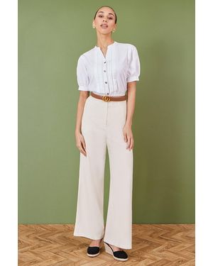 Yumi' Cotton Pleated Short Sleeve Shirt - Green
