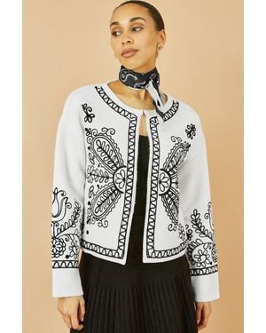 Yumi' Folk Embroidered Edge To Edge Cardigan - White