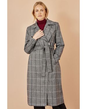 Yumi' Check Oversize Long Biker Coat - Grey