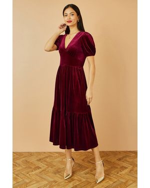 Yumi' Velvet Midi Dress - Red