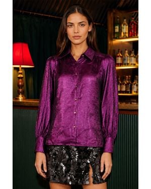 Yumi' Metallic Relaxed Balloon Sleeve Shirt - Pink