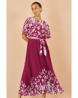 Yumi' Mirror Floral Design Pleated Midi Dress - Purple