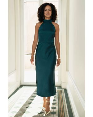 Yumi' Satin Halter Neck Midi Dress - Green