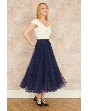 Yumi' Mesh Heart Print Tulle Skirt - Blue