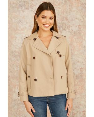 Yumi' Cropped Trench Jacket With Pockets And Check Lining - Natural