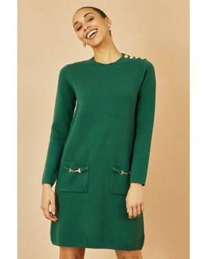 Yumi' Knitted Tunic Dress With Hardware Details - Green