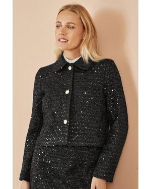 Yumi' Boucle Sequin Jacket With Pearl Buttons - Black