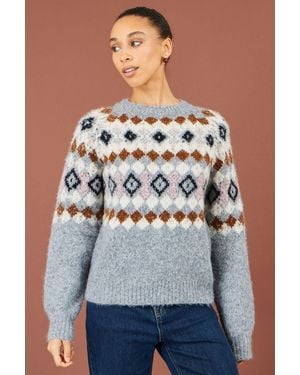 Yumi' Fairisle Wool Blend Relaxed Jumper - Blue