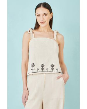 Yumi' Linen Mix Embroirdered Top - White