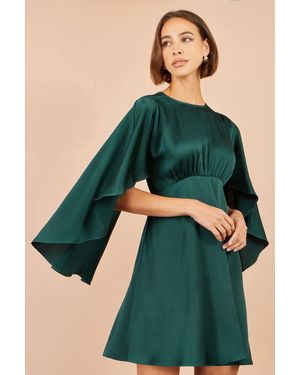 Yumi' Satin Cape Mini Dress - Green