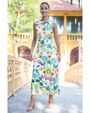 Yumi' Multicolour Abstract Flower Maxi Dress With Tie Back - Blue