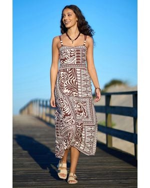 Yumi' Tile Print Maxi Dress With Bead Details - Blue