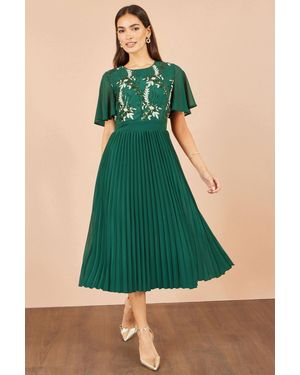 Yumi' Sequin Embroidered Pleated Midi Dress - Green