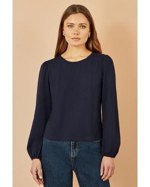 Yumi' Stretch Cotton Jersey Long Sleeve Top - Blue