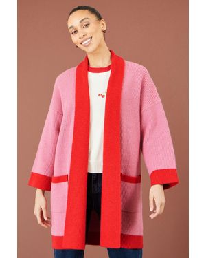 Yumi' Contrast Knitted Cardigan - Red