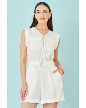 Yumi' Utility Style Playsuit - White