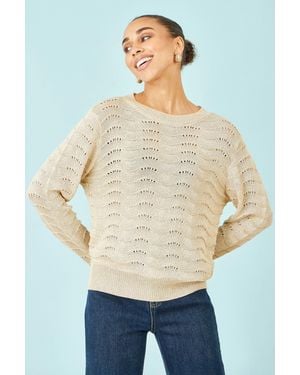Yumi' Wave Metallic Thread Relaxed Jumper - White