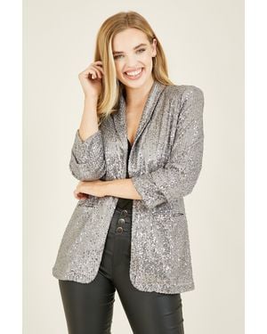 Yumi' Sequin Blazer With Pockets - Grey