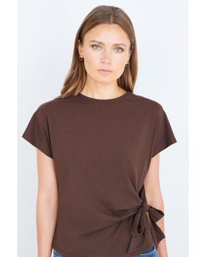 Yumi' Cotton Jersey Top With Knot Detail - Brown