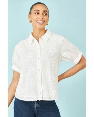 Yumi' Cotton Flower Applique Shirt - White