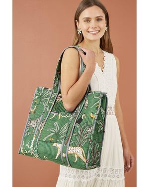 Yumi Accessories Yumi Animal Print Quilted Cotton Bag - Green