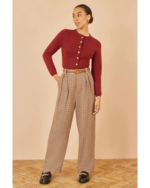 Yumi' Check Wide Leg Trousers - Natural