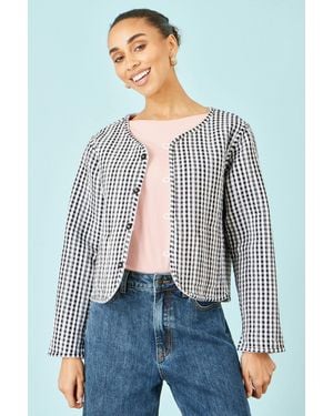 Yumi' Gingham Reversible Cotton Quilted Cropped Jacket - White