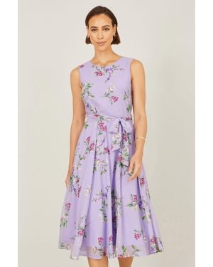 Yumi' Floral Print Midi Skater Dress - Purple