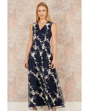 Yumi' Mesh Embroidered Maxi Dress - Blue