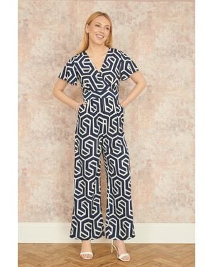 Yumi' Oversize Geo Print Jumpsuit - Blue