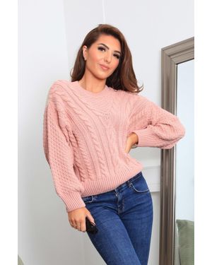 Double Second And Oatmeal Colour Block Cable Knit Jumper - Pink