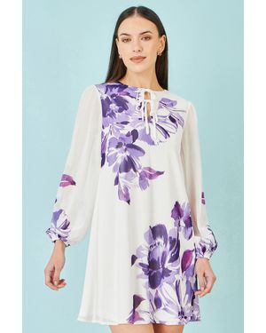Yumi' Floral Placement Tunic With Keyhole Neckline - Purple