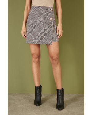 Mela Checked Wrap Mini Skirt With Button Detail - Green