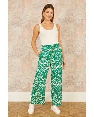 Yumi' Ikat Print Relaxed Fit Trousers - Green