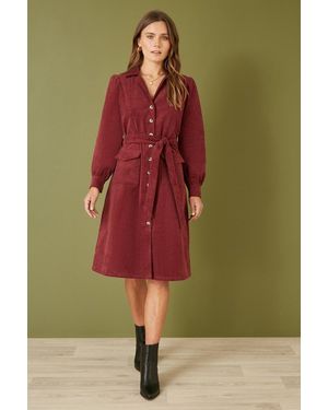 Yumi' Cord Midi Shirt Dress - Green