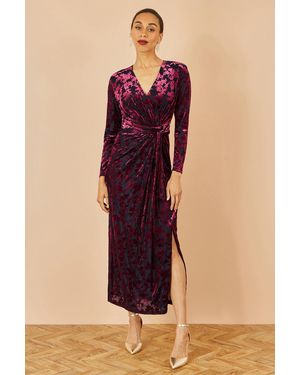 Yumi' Velour Stretch Midi Dress With Long Sleeves - Blue
