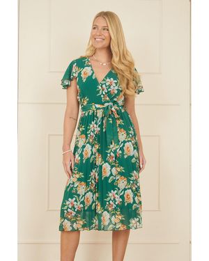 Yumi' Floral Pleated Wrap Dress - Green