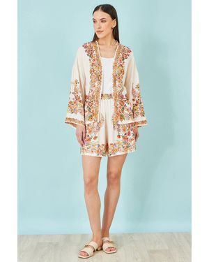 Yumi' Viscose Floral Border Shorts - Blue