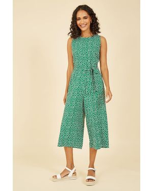 Yumi' Ditsy Daisy Sleeveless Culotte Jumpsuit - Green