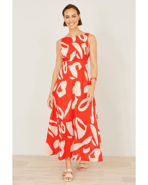 Yumi' Abstract Maxi Dress With Tie Back - Red