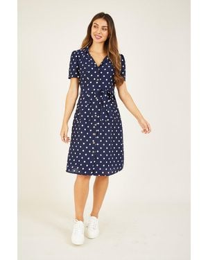 Yumi' Spot Retro Shirt Dress - Blue
