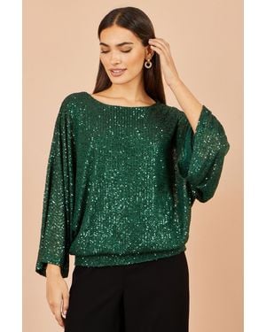 Yumi' All Over Sequin Batwing Top - Green
