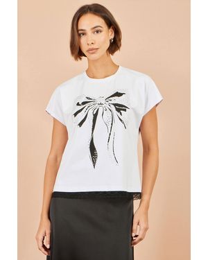 Yumi' Bow T-Shirt With Lace - White